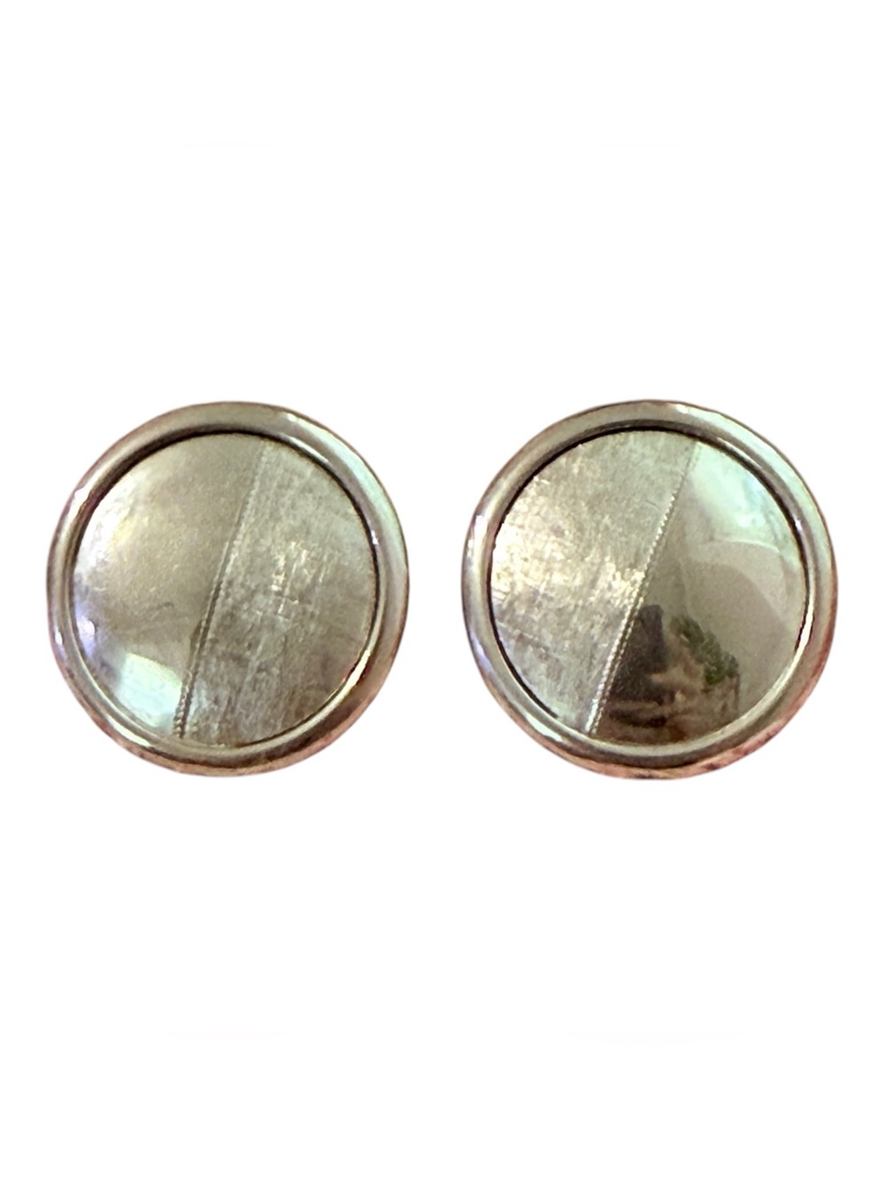 Vintage Shiny Silver Mod Round Earrings, Clip On’s, 1980’s does 1960’s, 1.2”
